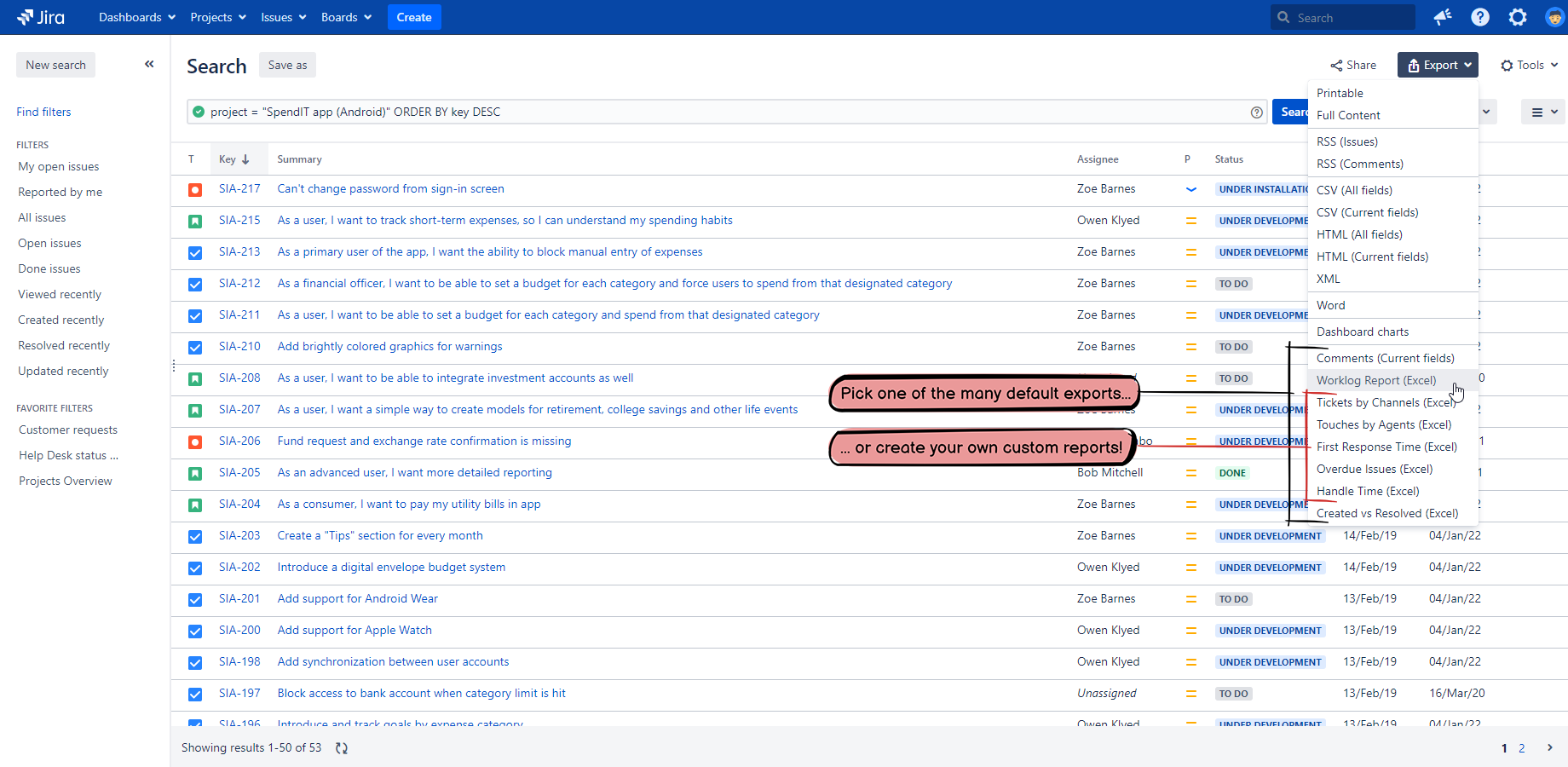 Learn how to export from Jira to Excel