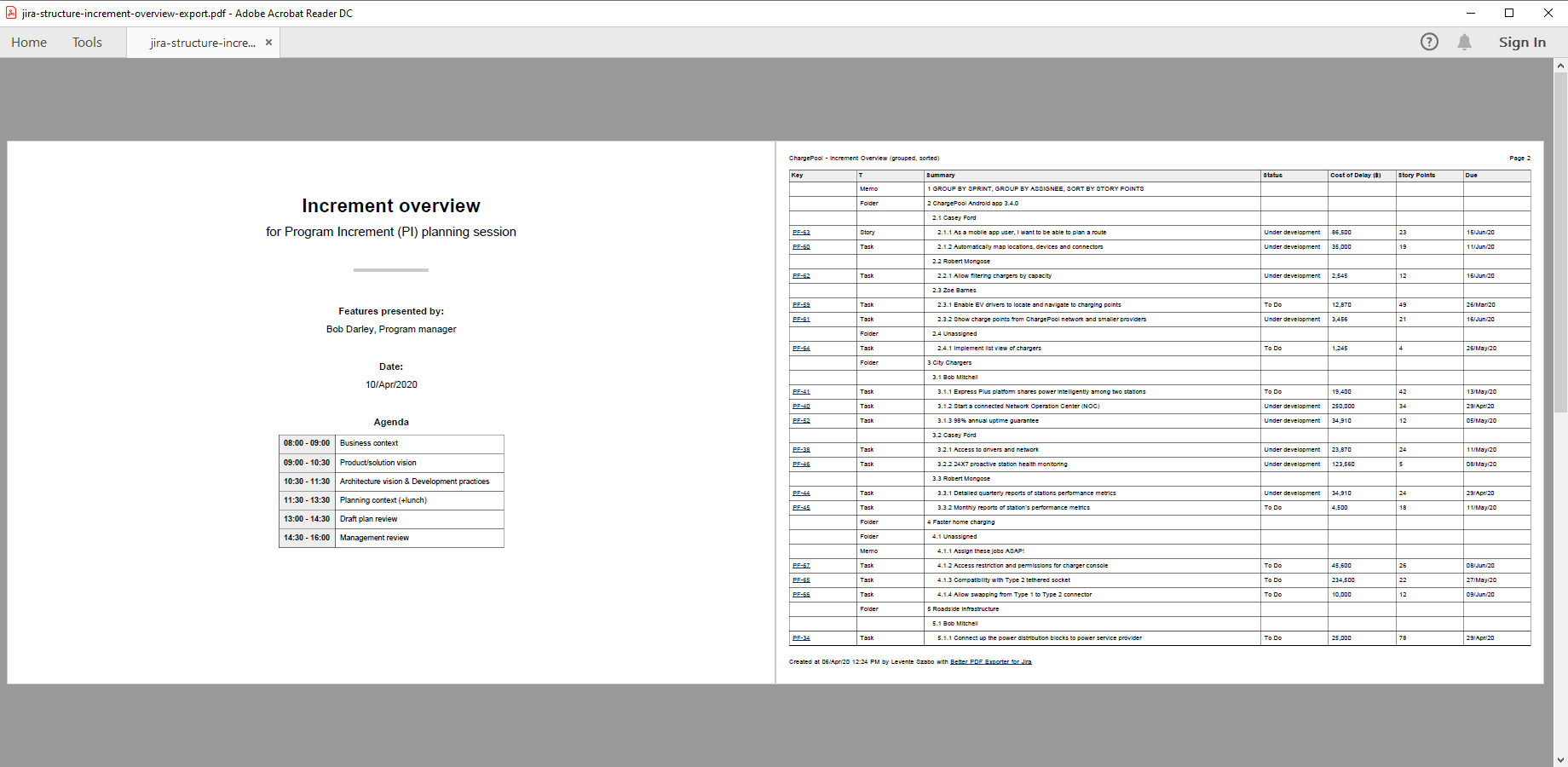 Dynamic task list PDF export