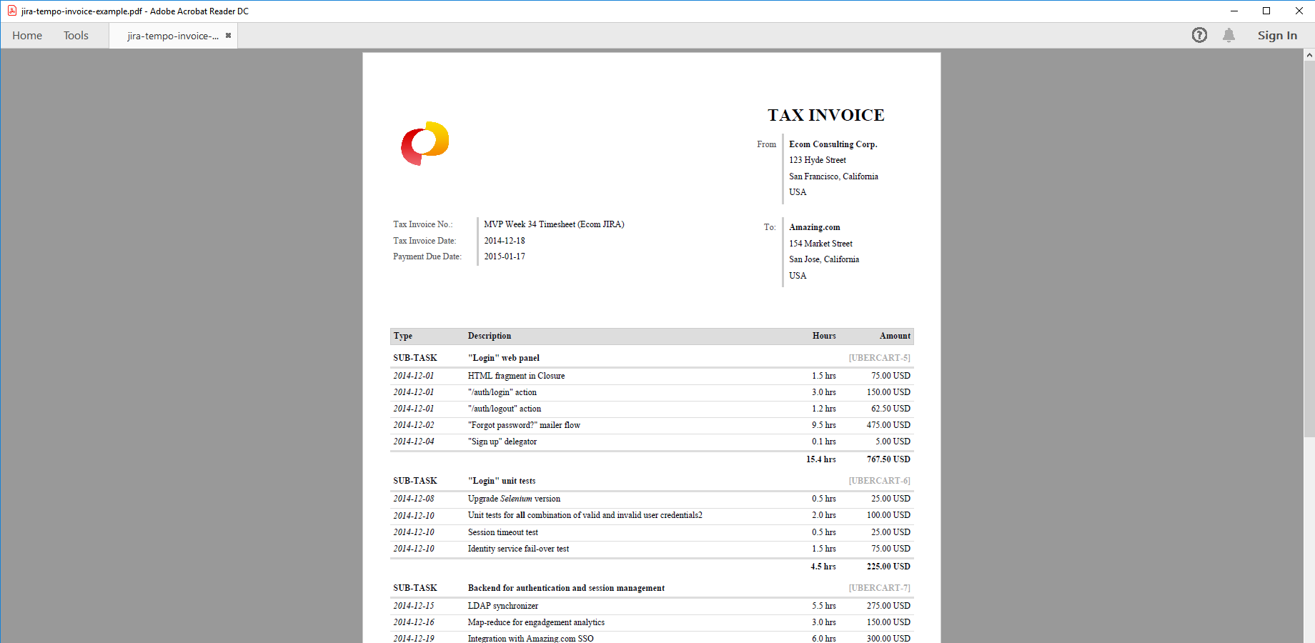 Tempo Timesheets for invoicing